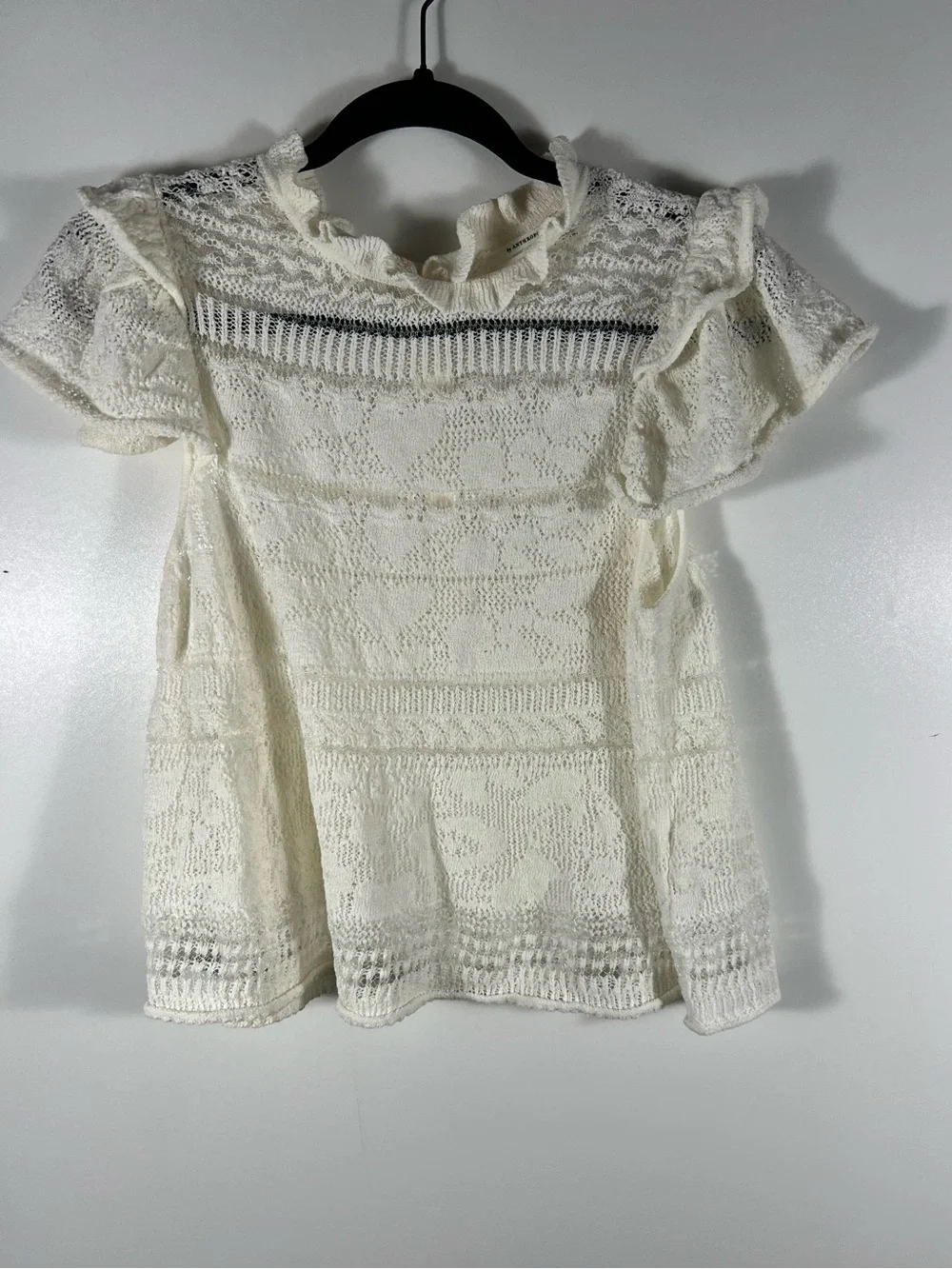 Anthropologie Lace Sweater Tee with Ruffle Sleeves Sz Small Petite - Picture 6 of 13